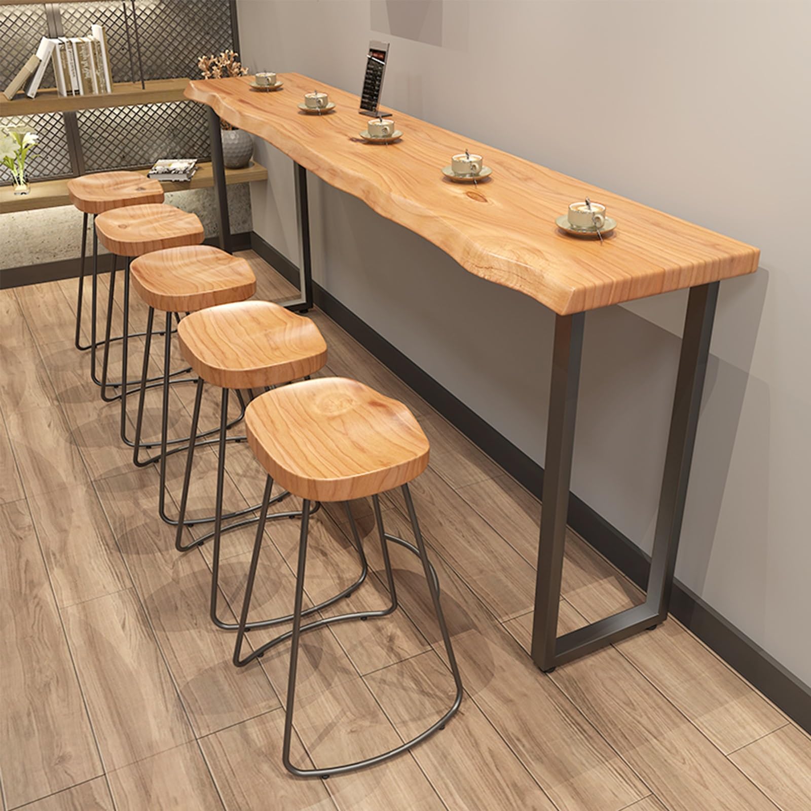 Mesa de bar industrial con sobre de madera auténtica y acabados premium para hostelería