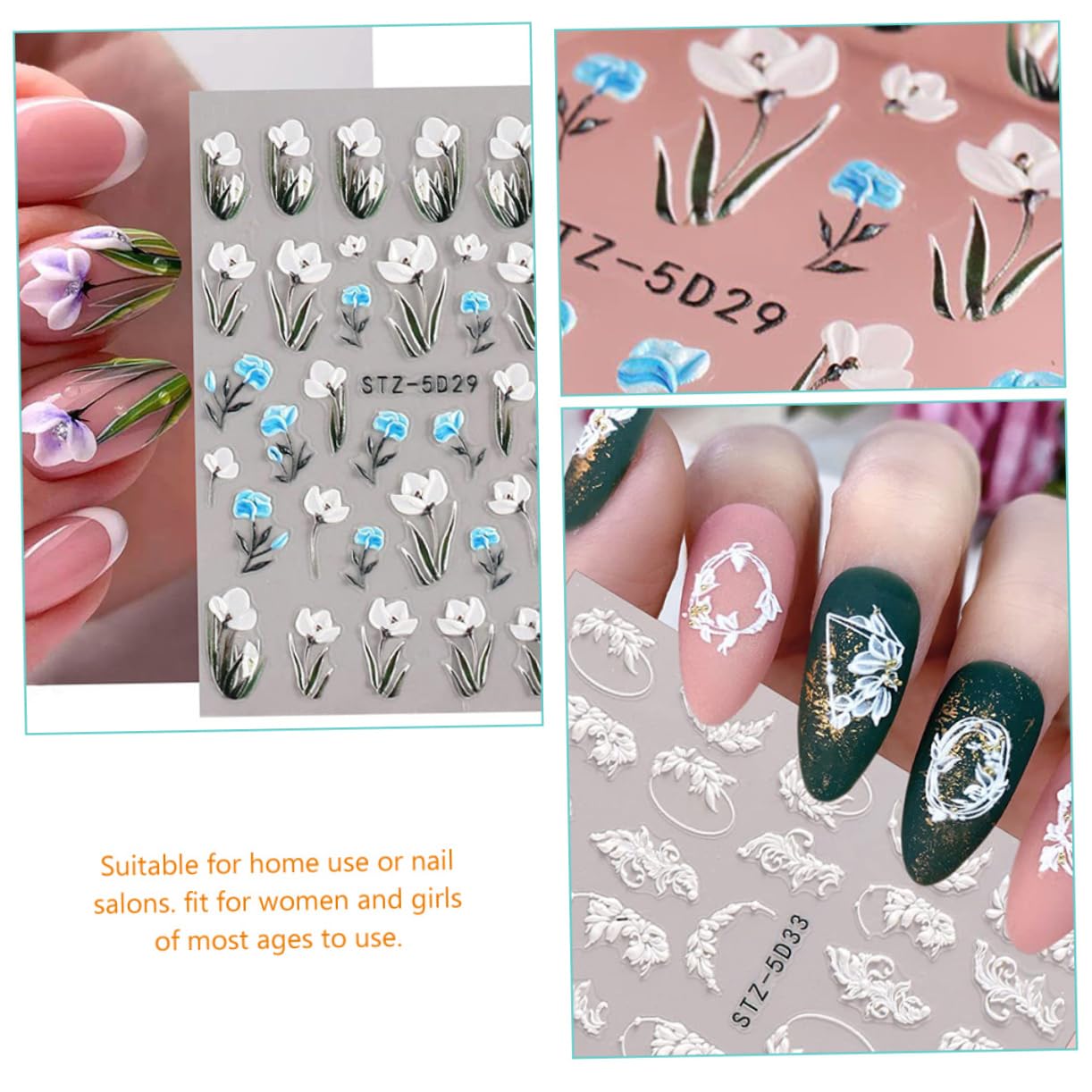 Healeved 30hojas Pegatinas De Flores Para Uñas Decoraciones De Relieve Autoadhesivas De Calcomanías Elegantes Para Arte De Uñas Para Uso Personal y Salones De Belleza