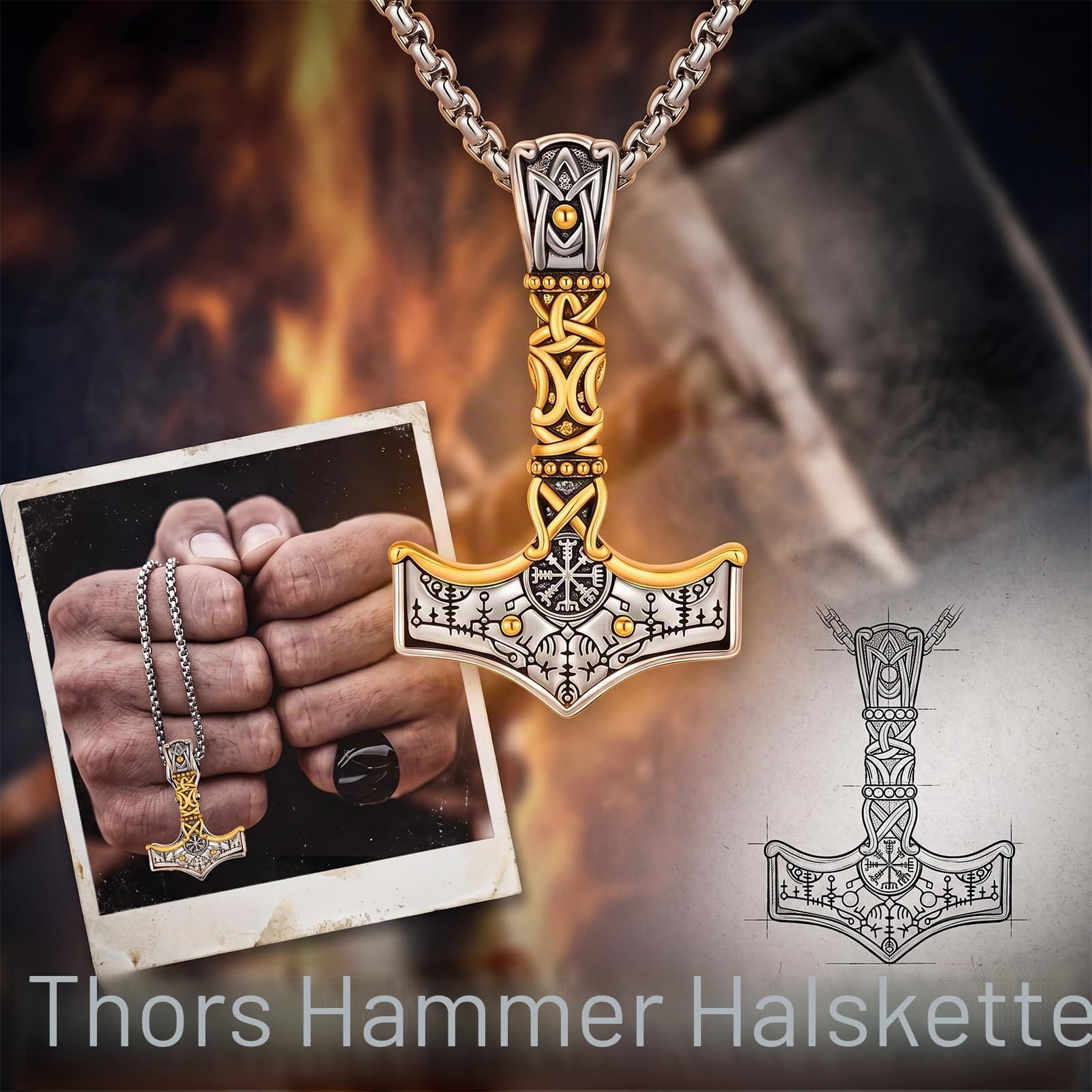 Thors Hammer Halskette Mjölnir Kette Thor Hammer Anhänger Keltischer Knoten Amulett Wikinger Schmuck für Männer Unisex