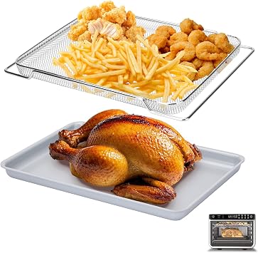 Non-Stick Ceramic Baking Sheet Set of 2, 15 * 10 inch Naturally Slick Ceramic Coating - Non-Toxic, PTFE & PFOA Free - Perfect for Baking, Roasting, and More Baking Sheet & Grill Net