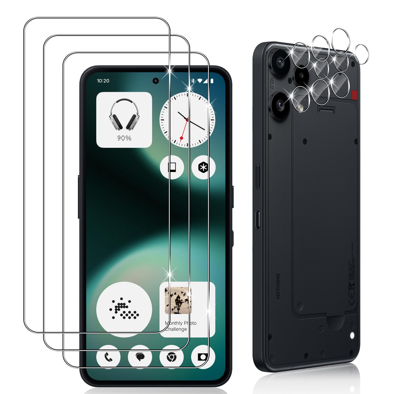 Datree 3 Stück für Panzerglas für Nothing Phone (3a) Lite und 3 Stück Kameraschutz,9H Härte Hartglas, Anti-Kratz Panzerfolie, Bläschenfrei Schutzfolie, HD Displayschutz Folie