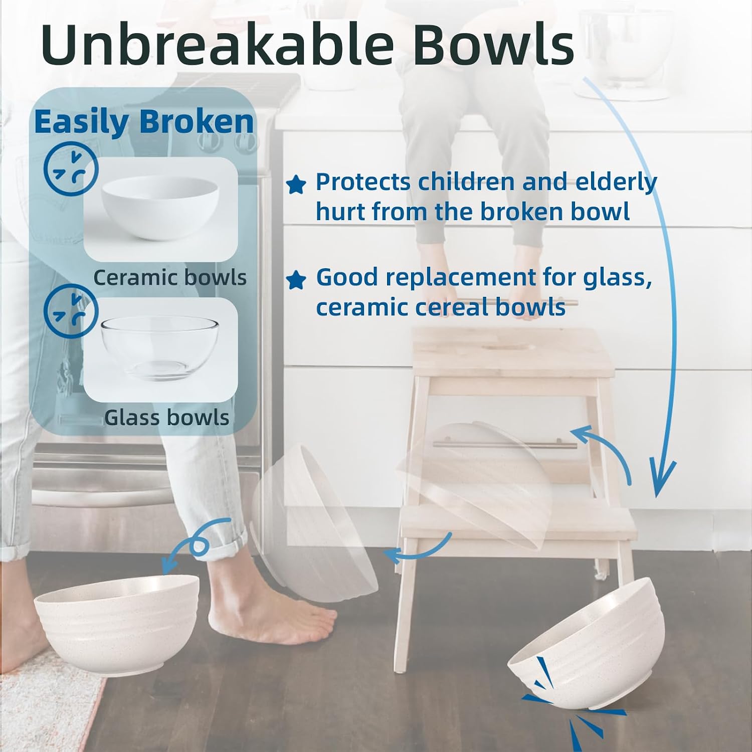 Homestockplus [Non Ceramic] 34 Oz Big Bowls， Soup Bowls BPA-Free Dishwasher & Microwave Safe Bowl Sets for Cereal, Salad, Soup, Ramen,Noodle,Oatmeal,Snack Apply to Kitchen, Freezer【Set of 6】