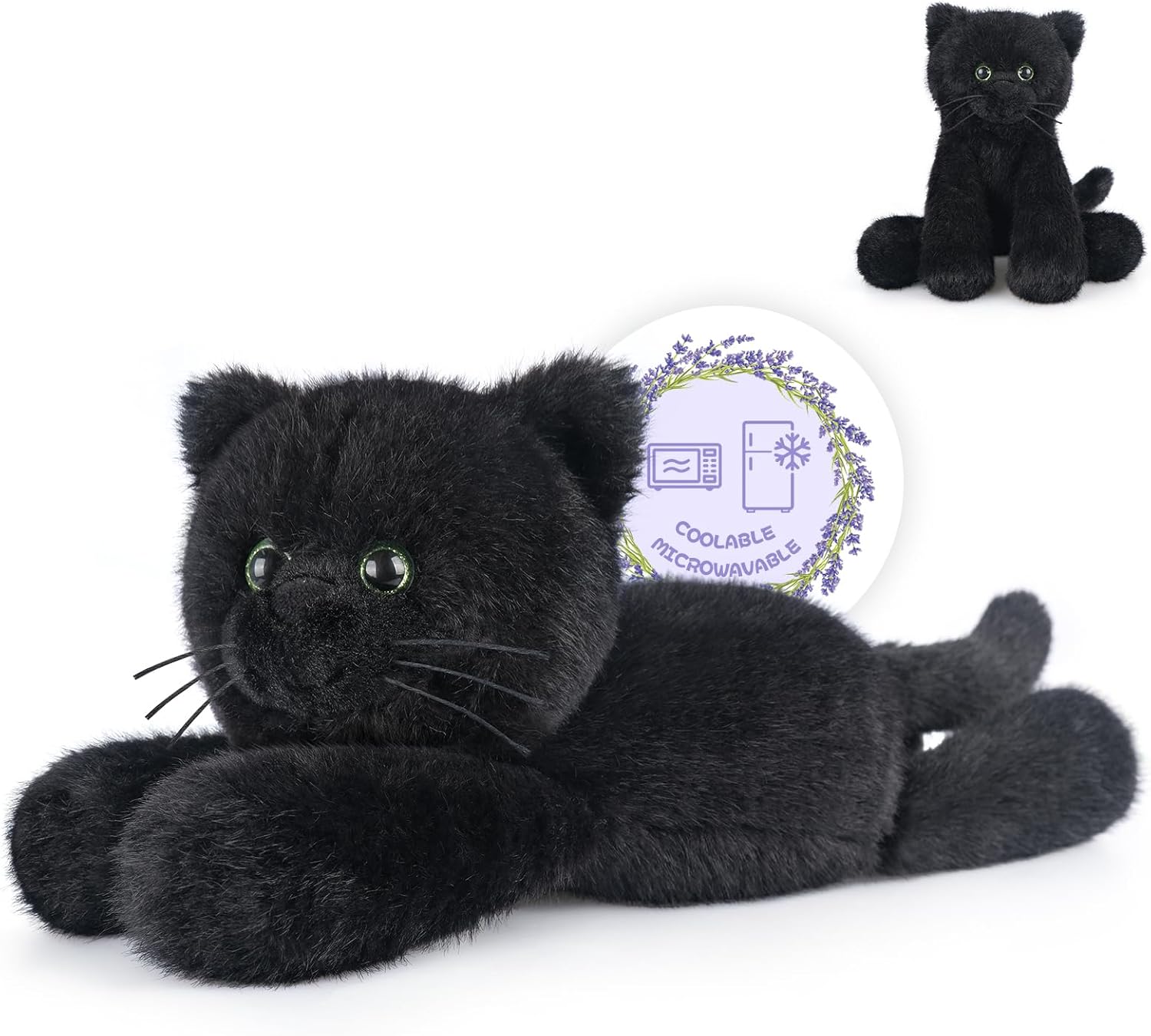 SuzziPals Heatable & Coolable Black Cats Stuffed Animals, Microwave Heating Pad Animal for Discomfort, Black Cats Plush for Companion, Cat Plushies Lavender Stuffed Animal, Stuffed Cat Toys Gift