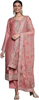 Libas Womens Self Design Silk Blend Straight Kurta With Trousers and Dupatta