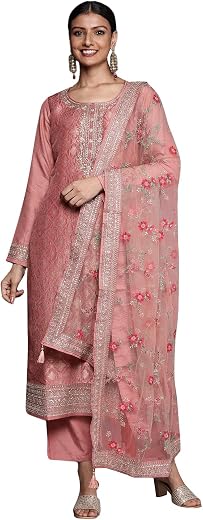 Libas Woven Design Silk Blend Straight Kurta With Trouser and Dupatta
