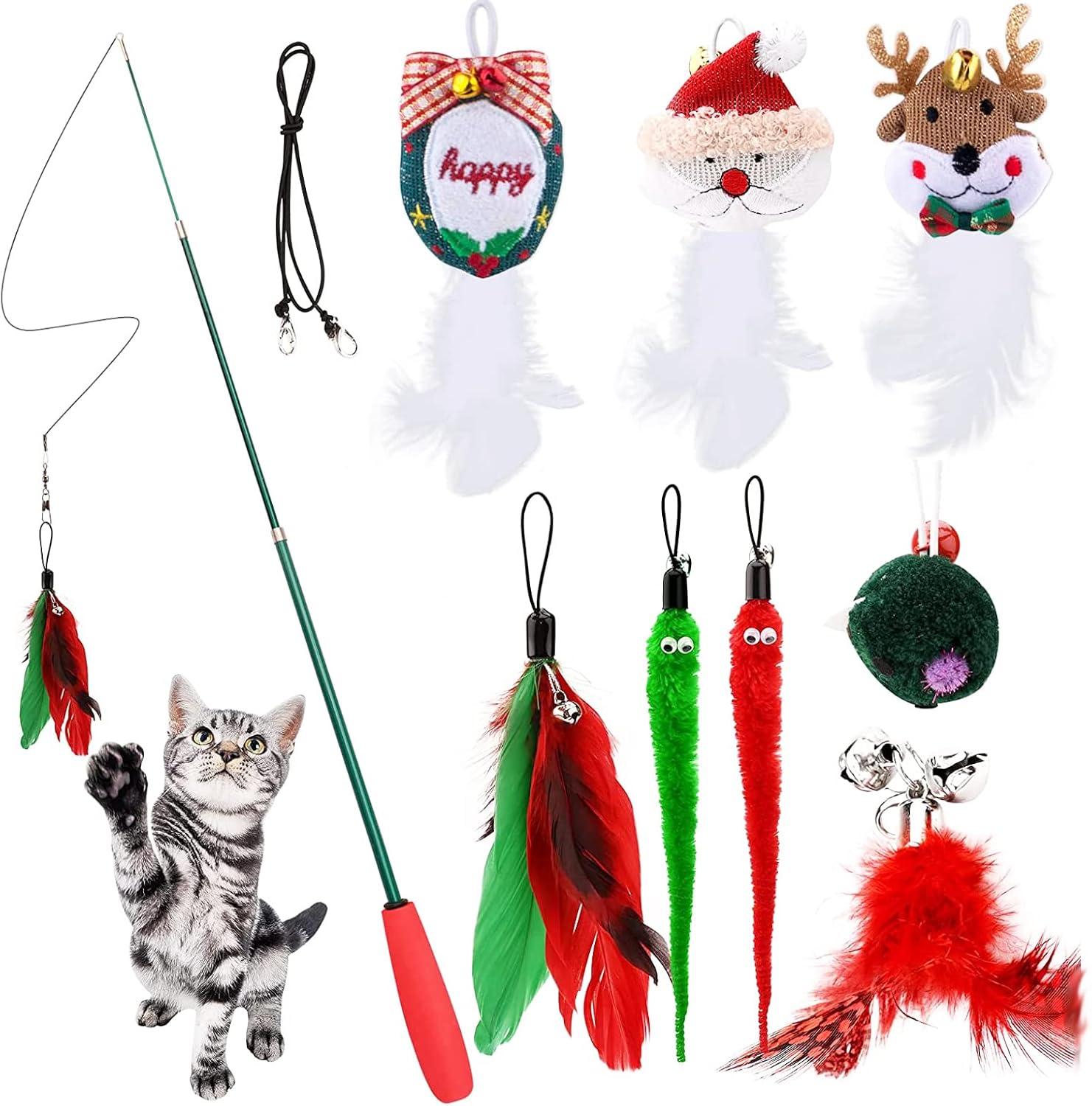 10 Pieces Christmas Cat Feather Toy, Replaceable Feather Cat Toys
