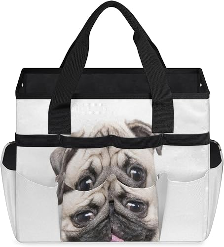 Miniatura 2 de Animal Dog Pug Garden Tool Tote Bag for Women Men Gardening Tool Storage Bags with 10 Pockets Standable Garden Home Tool Kits Organizer for Indoor