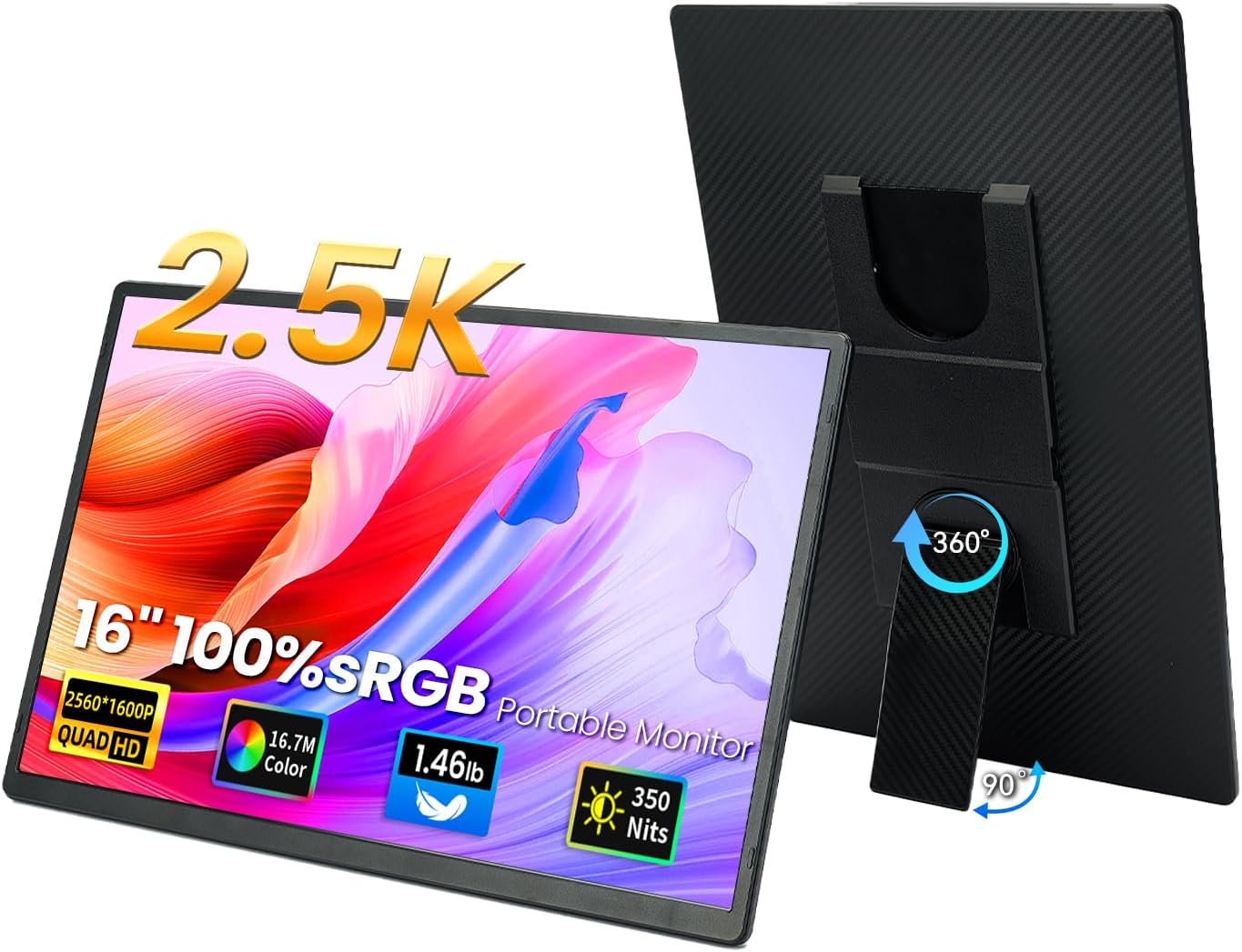 16″ 2.5K Portable Monitor – QHD Laptop Screen Extender 100% sRGB Wide Color HDMI/USB C/USB A Travel External Display Stand Gaming Monitor for PC Windows MAC Computer Switch Phone Xbox PS4/5 16″ 2.5K Portable Monitor – QHD Laptop Screen Extender 100% sRGB Wide Color HDMI/USB C/USB A Travel External Display Stand Gaming Monitor for PC Windows MAC Computer Switch Phone Xbox PS4/5