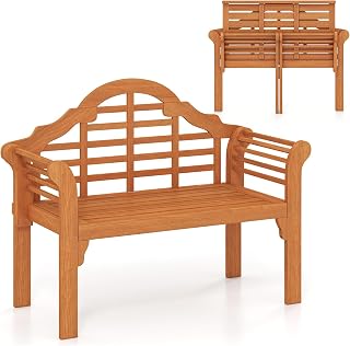 COSTWAY Banco Plegable de Madera para Exteriores, Banco de Jardín de Madera Maciza Plegable de 123 cm, Silla Loveseat para Dos Personas para Jardín, Patio, Porche, Junto a la Piscina, Balcón, Teca