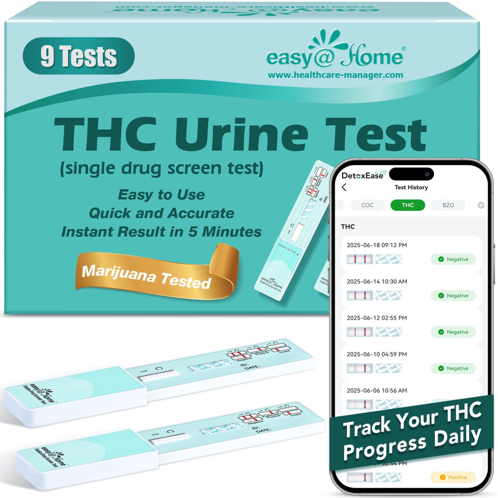 Easy@Home 9 Pack Marijuana Drug Test Kit - Urine THC Test for Home Use