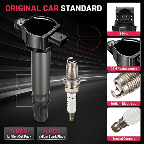 Vista 167 de BDFHYK Paquete de bobinas de encendido UF596 y bujías de iridio 93501 compatibles con Toyota Corolla 2009 2010 2011 2012 2013 Toyota Prius Matrix