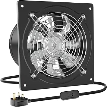 HG Power 250mm Exhaust Fan, 1680m /h Stainless Steel Ventilation Fan Extractor with Backdraft Damper for Kitchen Workshop Garage Basement, Black