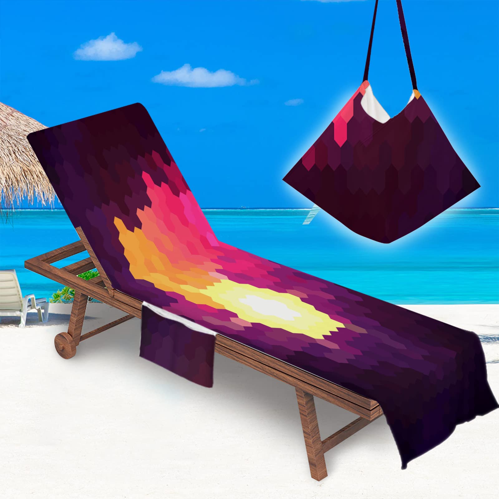 Surwin Sun Lounger Beach Towel with Pockets, Space Art Print Summer Beach Chair Cover Chaise Lounge Towel Cover Mate Sunbed Towels For Holiday Garden Outdoor Pool (75x210cm,Fantasy)