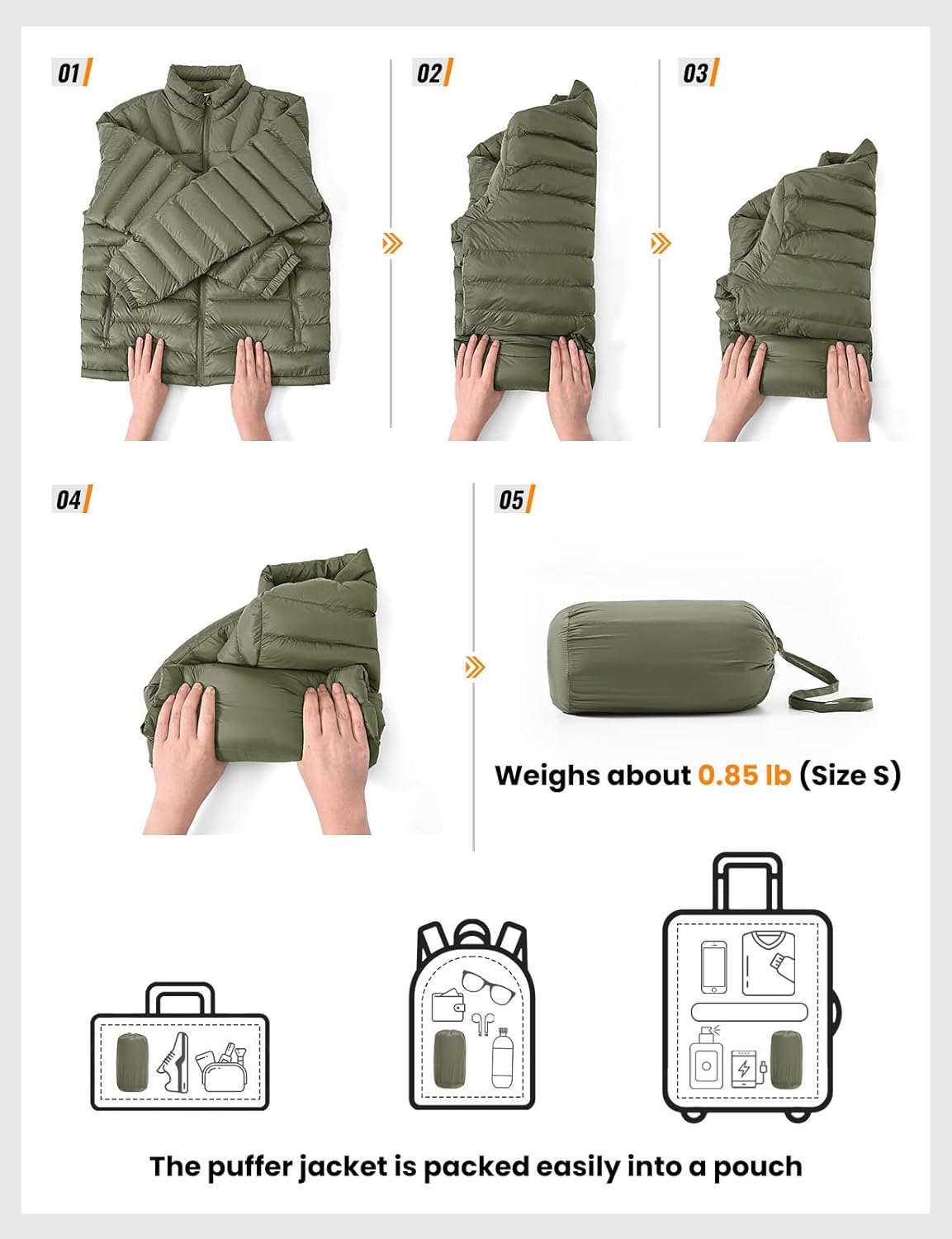 Rdruko Men's Puffer Jackets Lightweight Packable Water Resistant Insulated Winter Puffy Coat for Travel Ski - Image 4