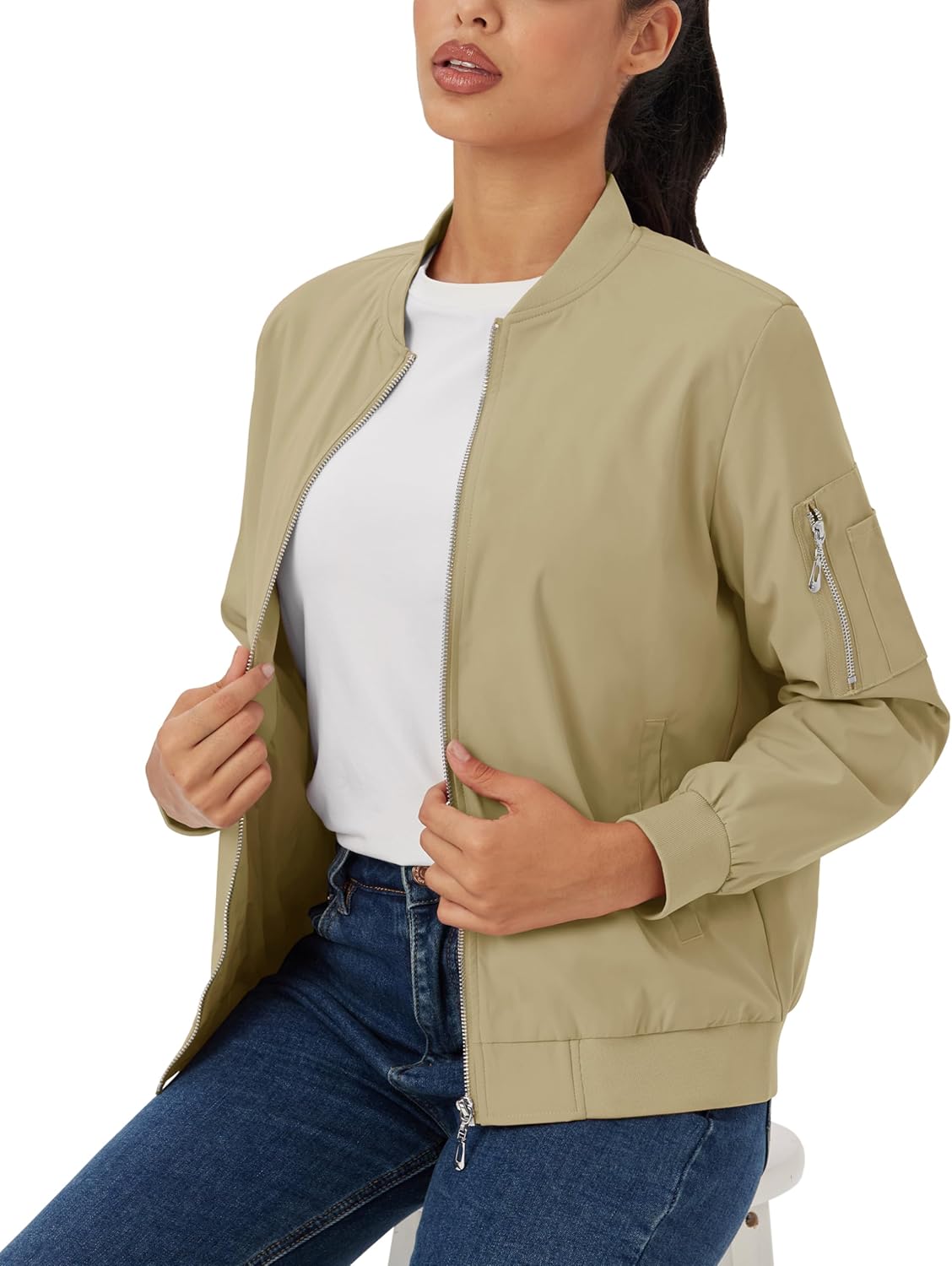 MAGCOMSEN Women's Casual Jacket Lightweight Bomber Jackets 5 Pockets Windbreaker Zip-up Spring Fall Outerwear - Image 4