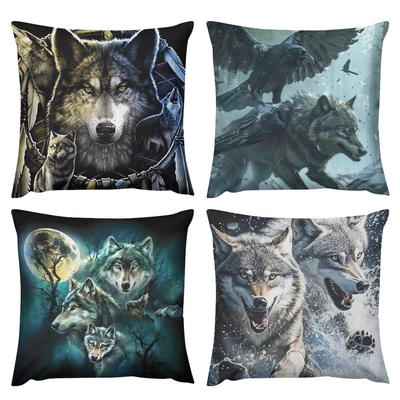 Housses de coussin loup 50x50 anti-décoloration recto-verso pour votre canapé