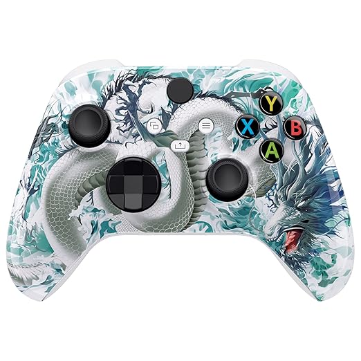 eXtremeRate Custom Shell for Xbox Series X & S - Revitalize Your Controller - Jade Dragon - Cloud Dominator Cover Front Housing Cover for Xbox Core Controller