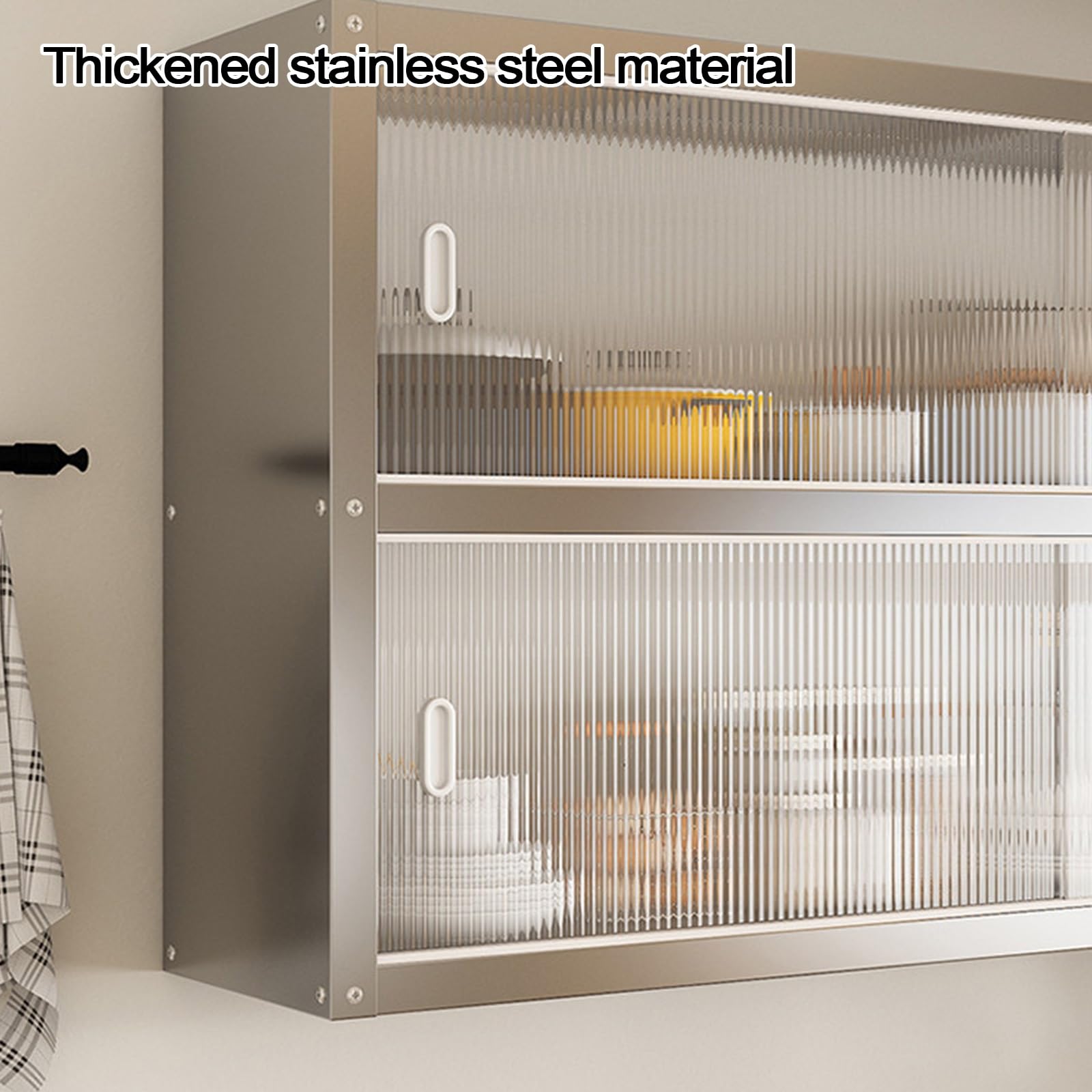 Meuble Haut de Cuisine Matériaux Acier Inoxydable et Acrylique Meuble Suspendu Salle de Bain avec Portes Coulissantes for Les Garages, Les Caves et Les Entrepôts Charge Maximale 25 Kg(100*30*70cm)
