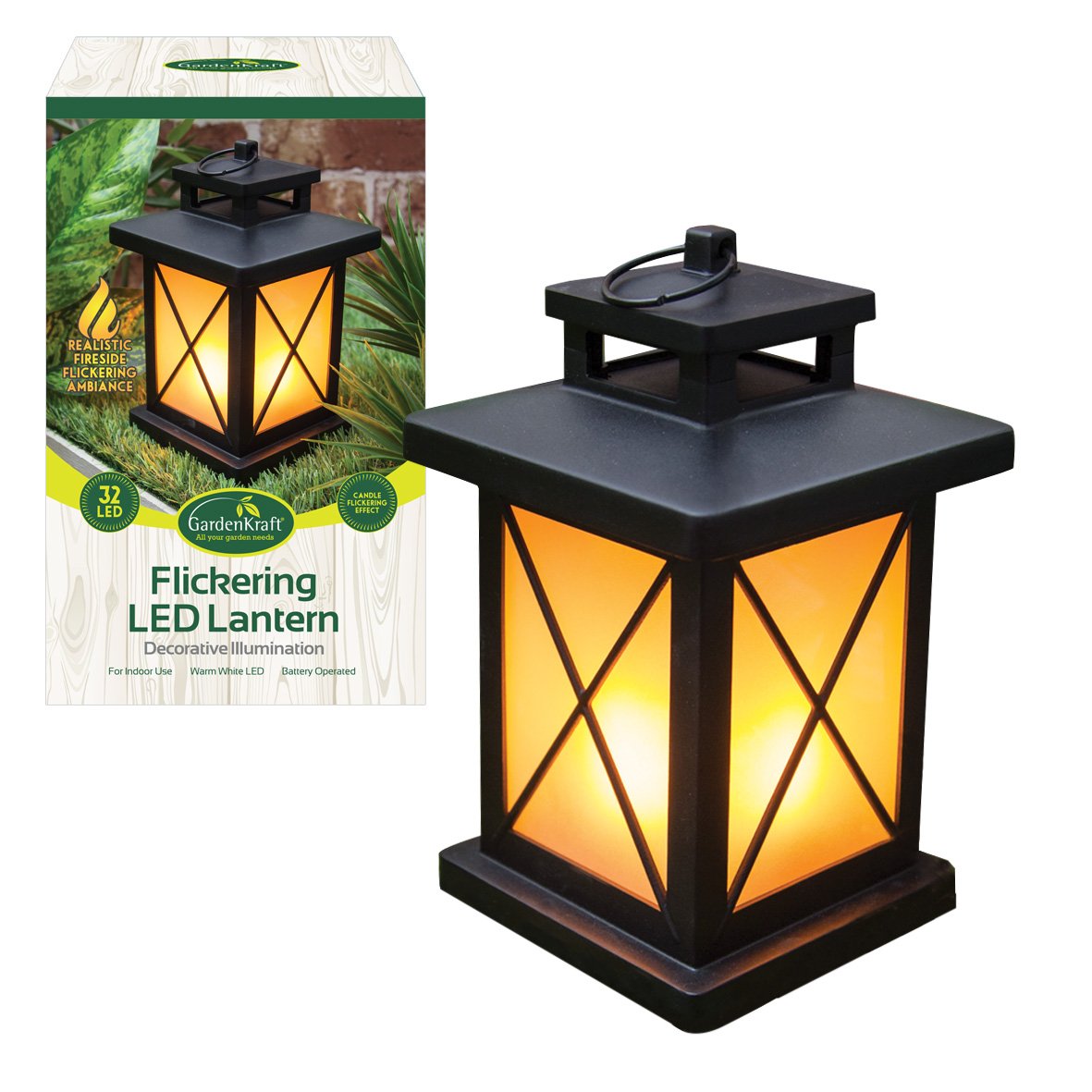GardenKraft 16350 Battery Operated Flickering Flame Effect LED Lantern