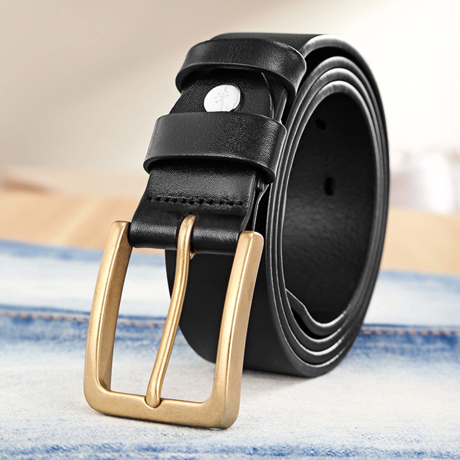 Cinturón Formal De Cuero Genuino For Hombre, Hebilla Metal, Ribete Ajustable