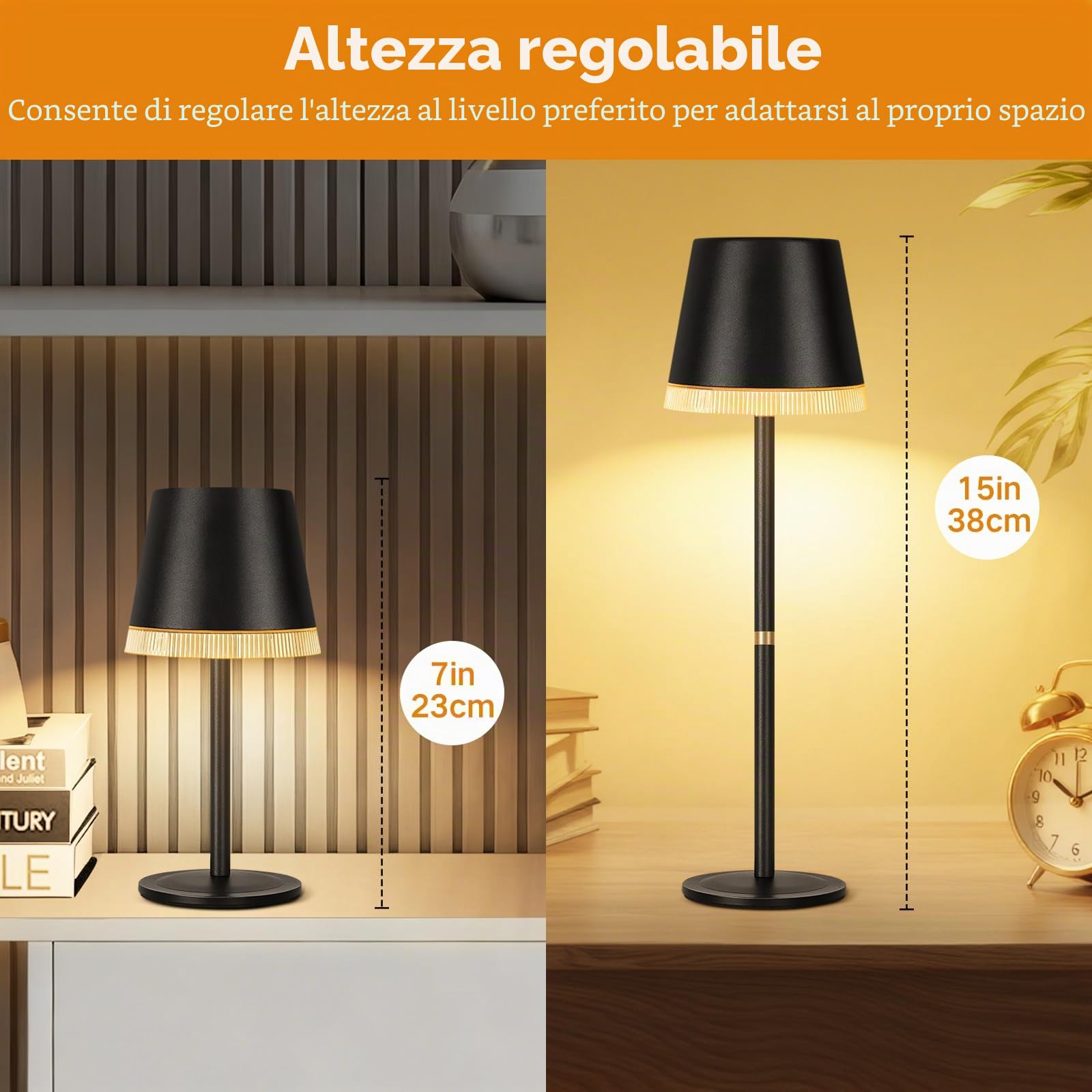 OUTON 2 Pezzi Lampada da Tavolo Senza Fili con 3 Modalità, Nero | Colore e Luce RGB, Lampada LED Ricaricabile con Touch, Dimmerabile, Memoria, Impermeabile IP54 per Camera da Letto
