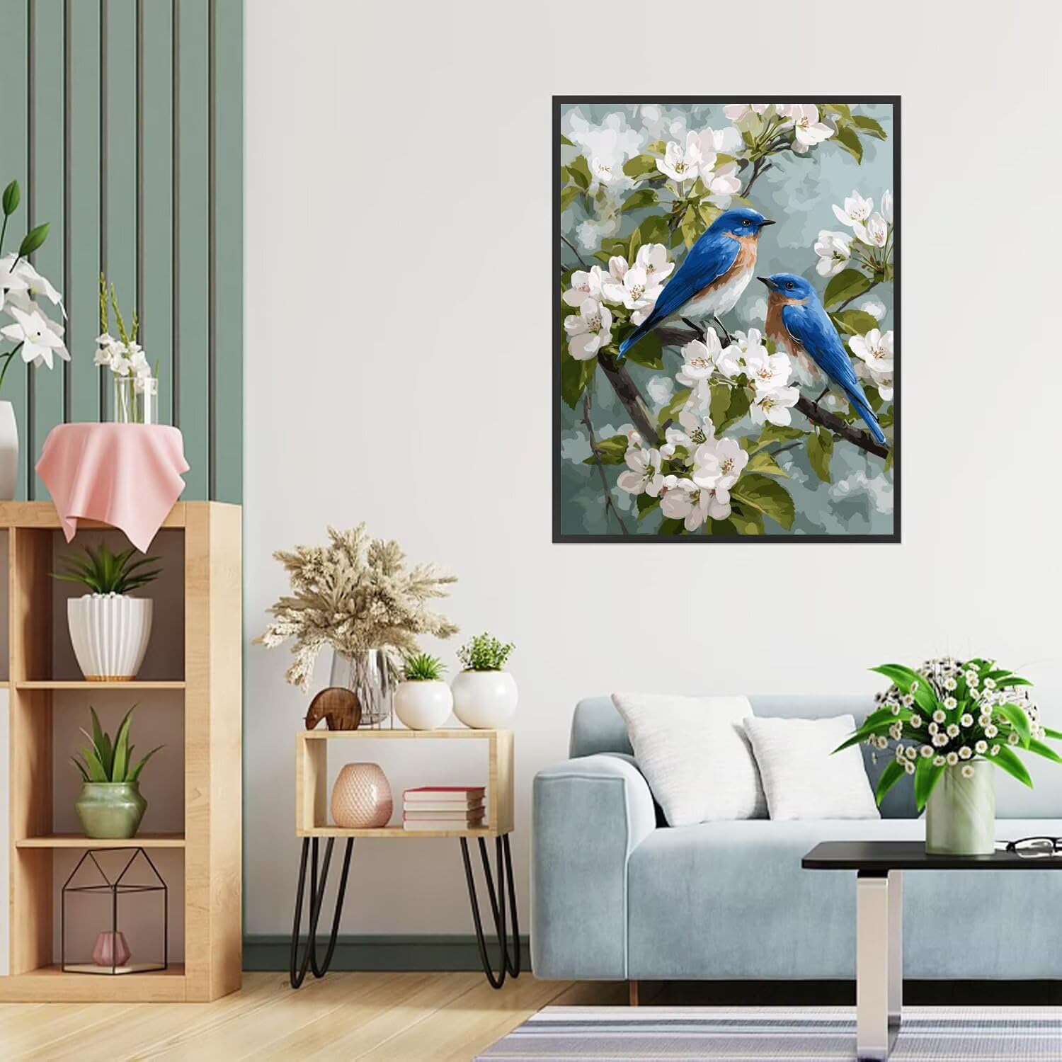 Dipingere con i Numeri Adulti uccelli, blu Dipingere con i Numeri Bambini DIY Kit, Set Premium con Pennelli, Decorazione Casa & Creativo Regalo di Compleanno, Attività di Tempo libero 70x95cm z-325