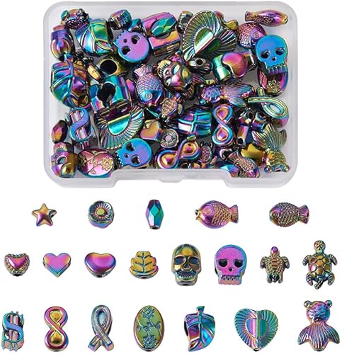 Bestewelry 80 cuentas de metal de estilo gótico, 20 estilos, coloridas cuentas espaciadoras de calavera macroporosa, cuentas europeas con forma de