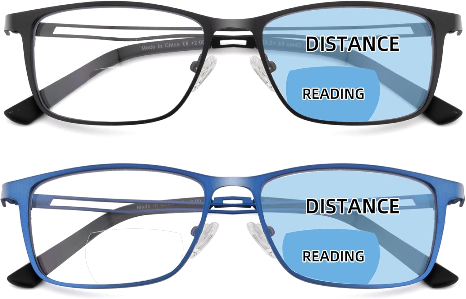 Pack 2 Bifocal Reading Glasses For men,Blue Light Blocking Computer Reduce Eyestrain Metal Frame Eyeglasses - Image 6