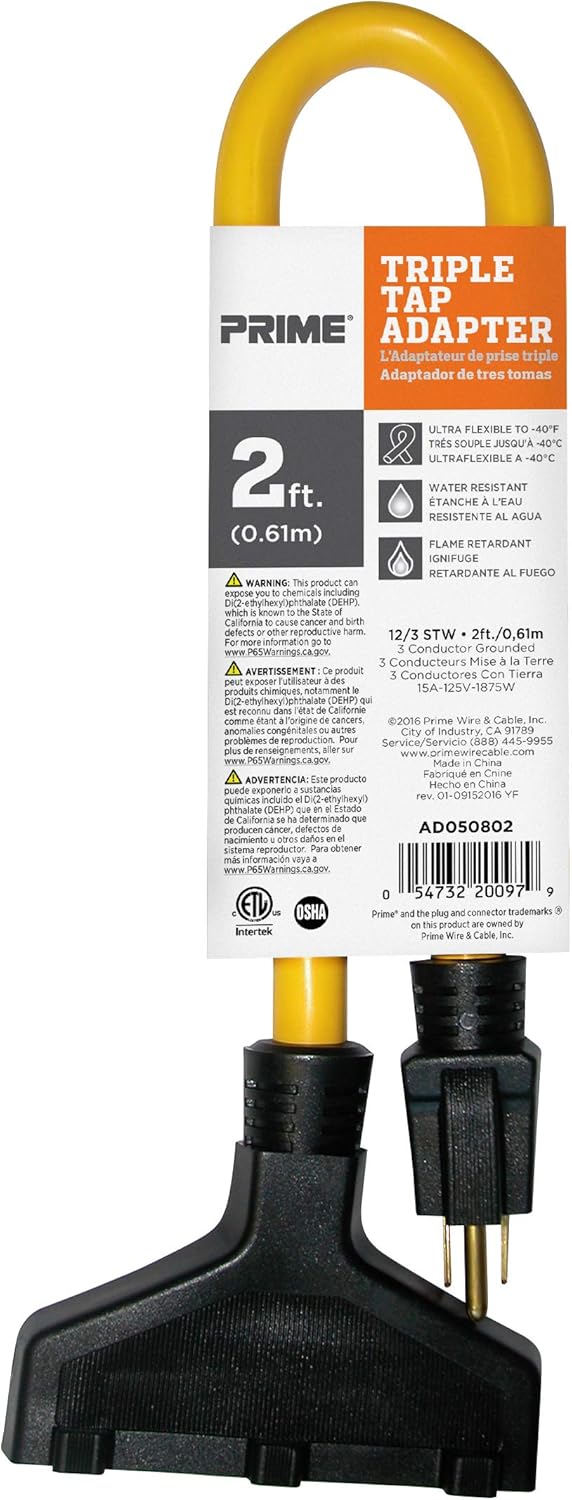 Super Brands Prime AD050802 Triple-Tap Adapter, Yellow