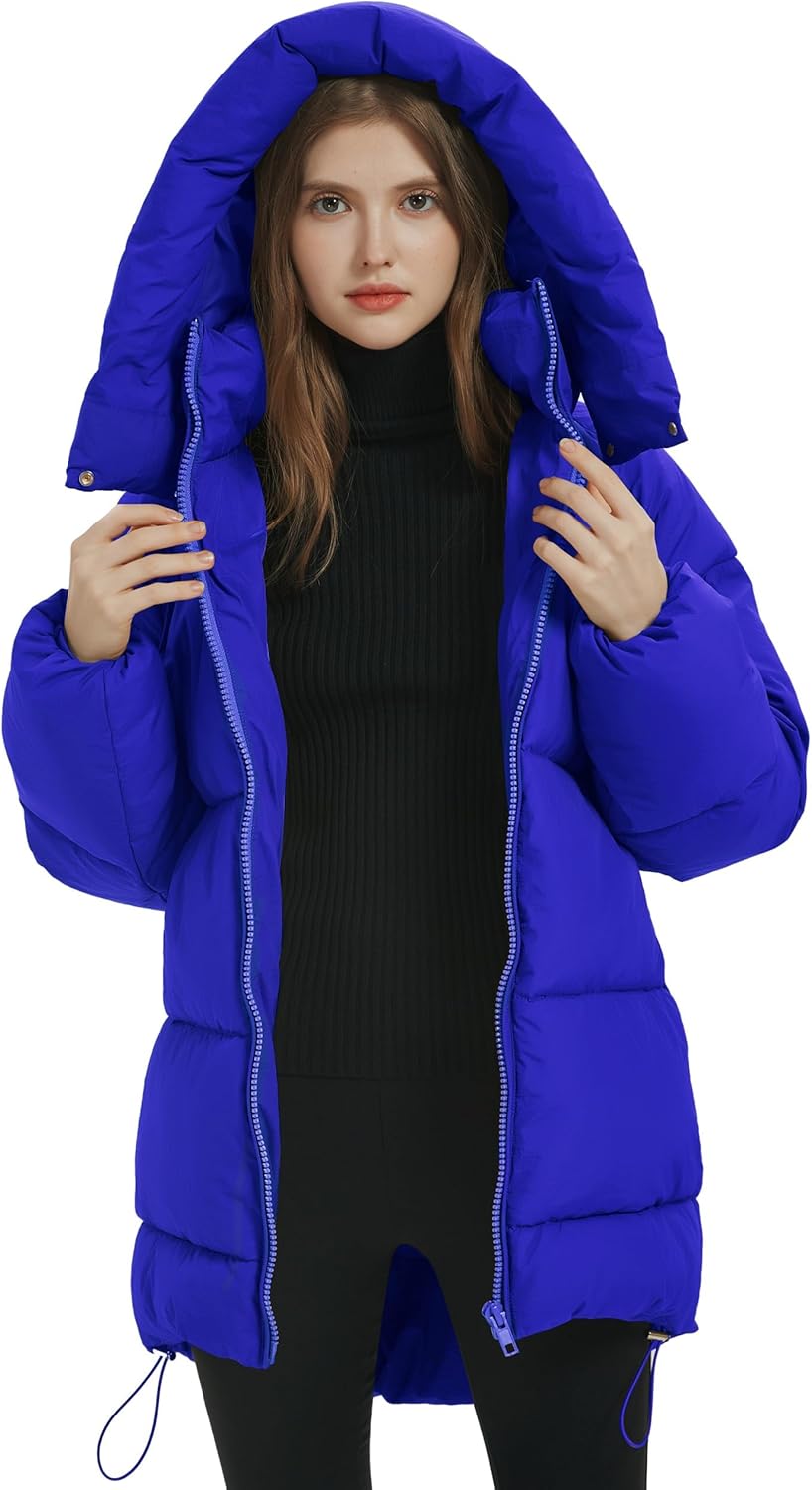 Flygo Womens Hooded Quilted Puffer Jacket Mid-Length Padded Warm Winter Heavyweight Coat Outerwear - Image 2
