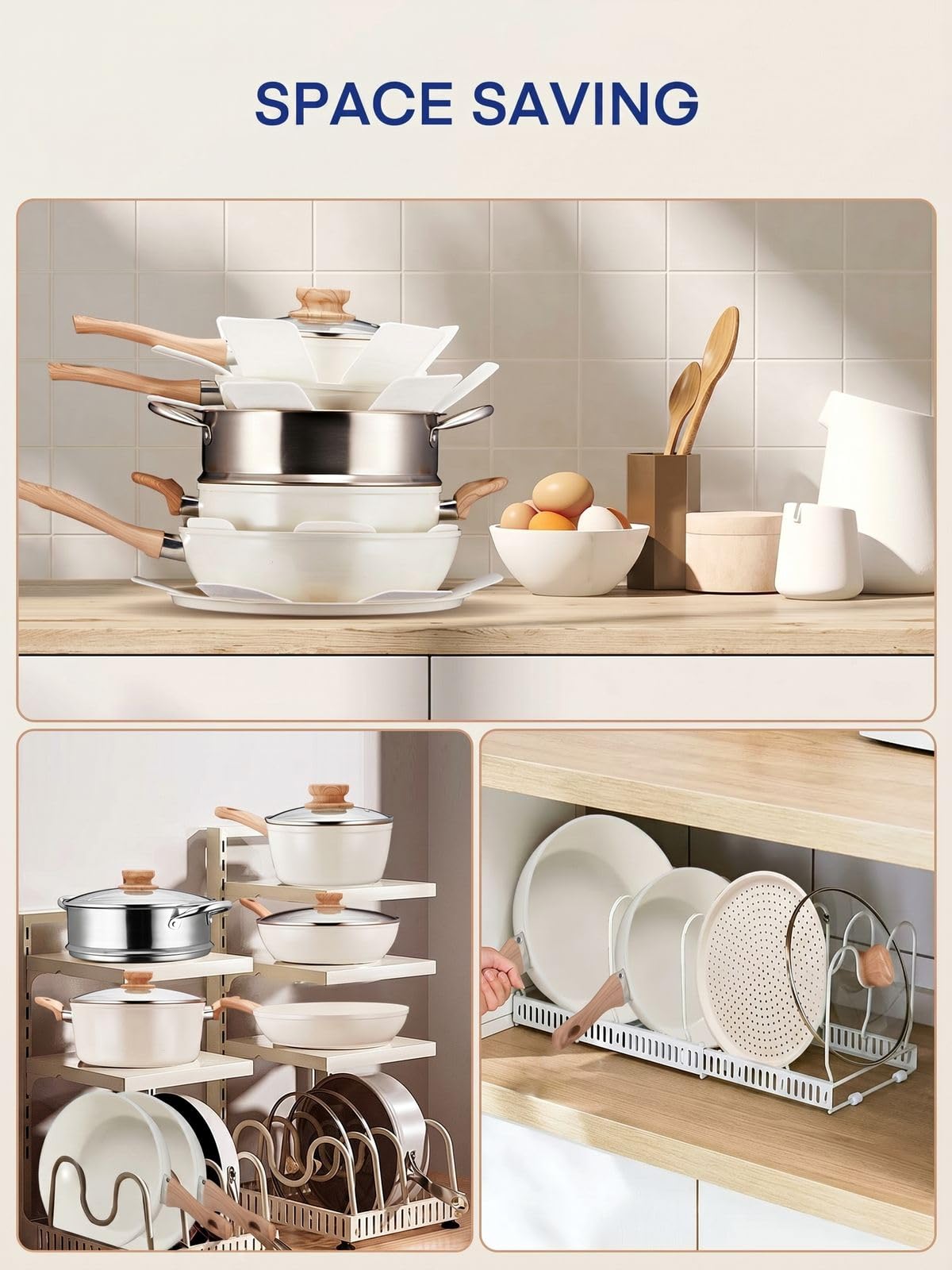 Batterie de cuisine FOHERE, revêtement antiadhésif en céramique, sans PFOA | Compatible induction, casseroles 16/18 cm, poêles 20/28 cm, moule à pizza 30 cm, cuiseur vapeur 24 cm, blanc, 15 pièces