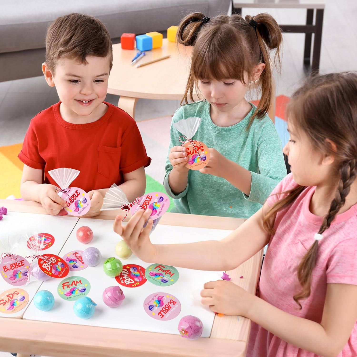 Valentines Day Gifts for Kids - 24 Pack Bath Bombs with Animal Toy Inside and Valentine's Cards - Organic Fizzy Bubble Bath Ball for Boys Girls Toddler Classroom Exchange School Party Favors Birthday