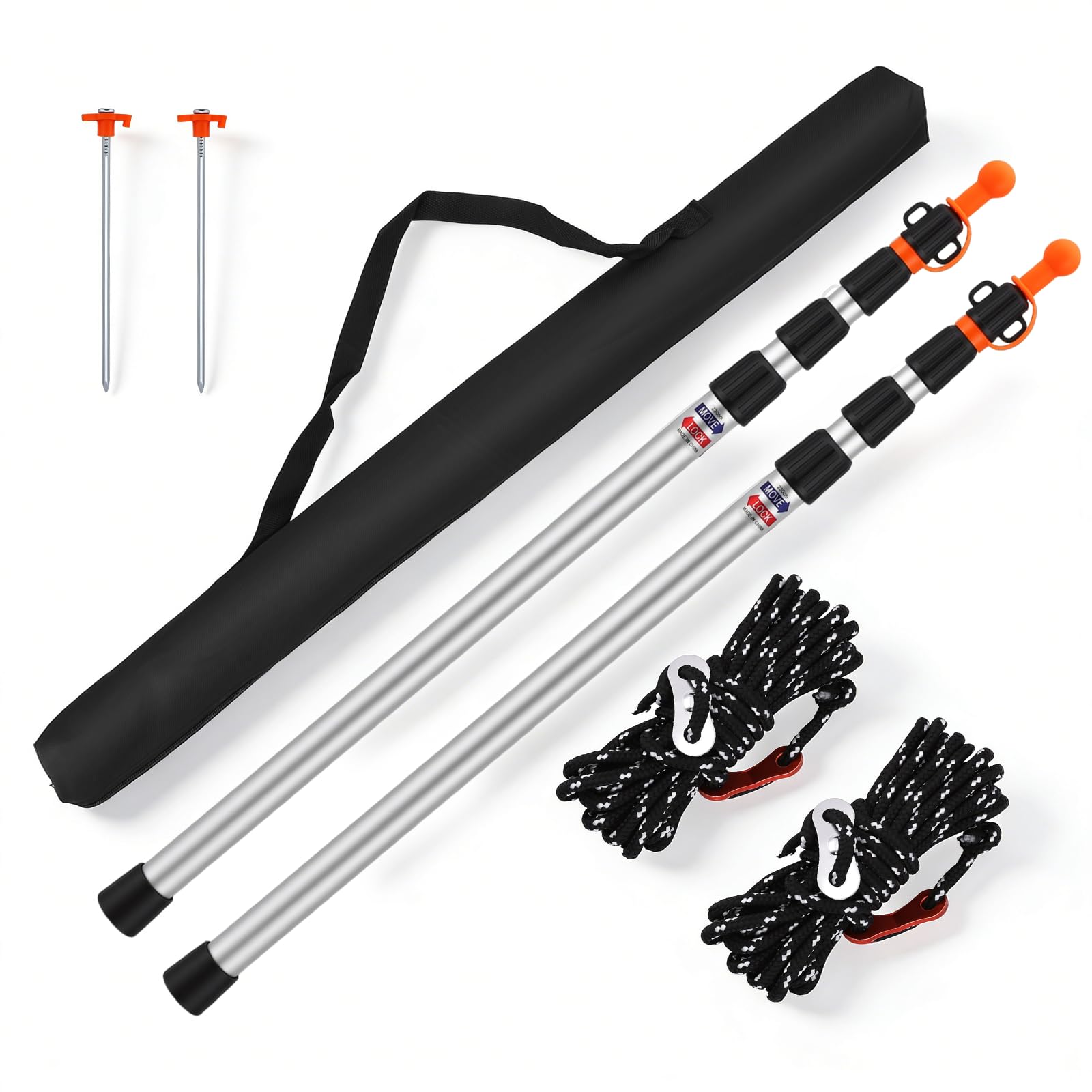 Barre télescopique pour tentes 2 pièces, Mat télescopique en alu 80-240cm – Barres de bâche pour Voile d‘ombrage, Camping – Tige télescopique avec Embout antidérapant et Housse de Rangement