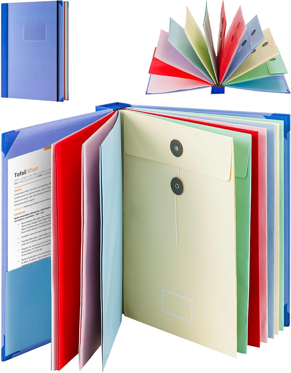 Important Document Organizer Envelopes Organ Document Folder | Colorful Envelopes ,Labels Pockets,Plenty Storage for Birth Certificates,Passports, School & Offices