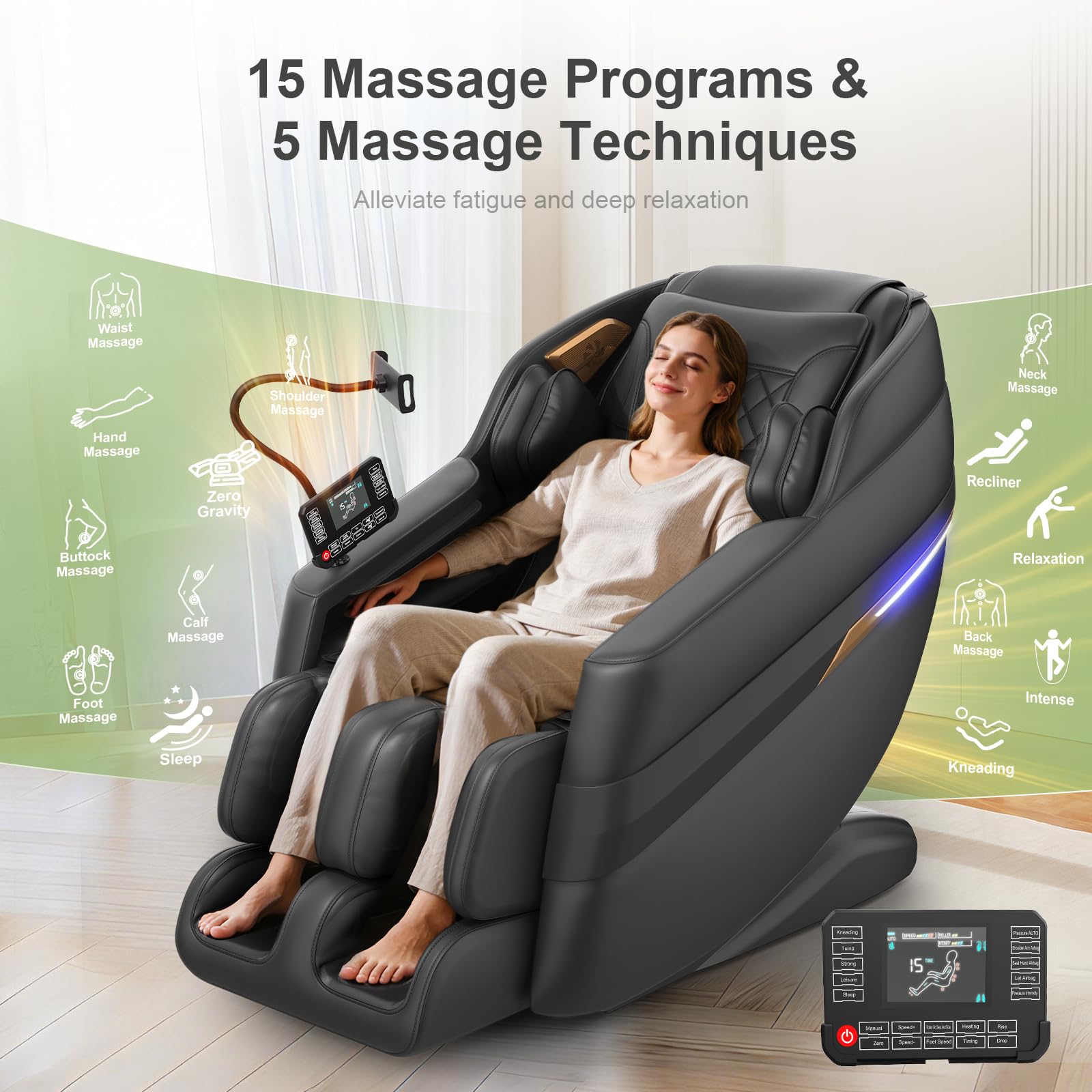 3D SL-Track-Massagesessel Ganzkörper-Massagesessel 8 Luftkammern Heizfunktion Fußrollenmassage KI-Sprachsteuerung Bluetooth-Lautsprecher Zero-Gravity-Modus