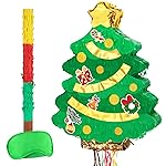 WERNNSAI Christmas Tree Pinata - Christmas Decorations XmasTree Party Game for Kids Festival Party Decor Supply Green Tree Design Merry Xmas Favor Pull String with Blindfold Bat 16.5 x 12.4