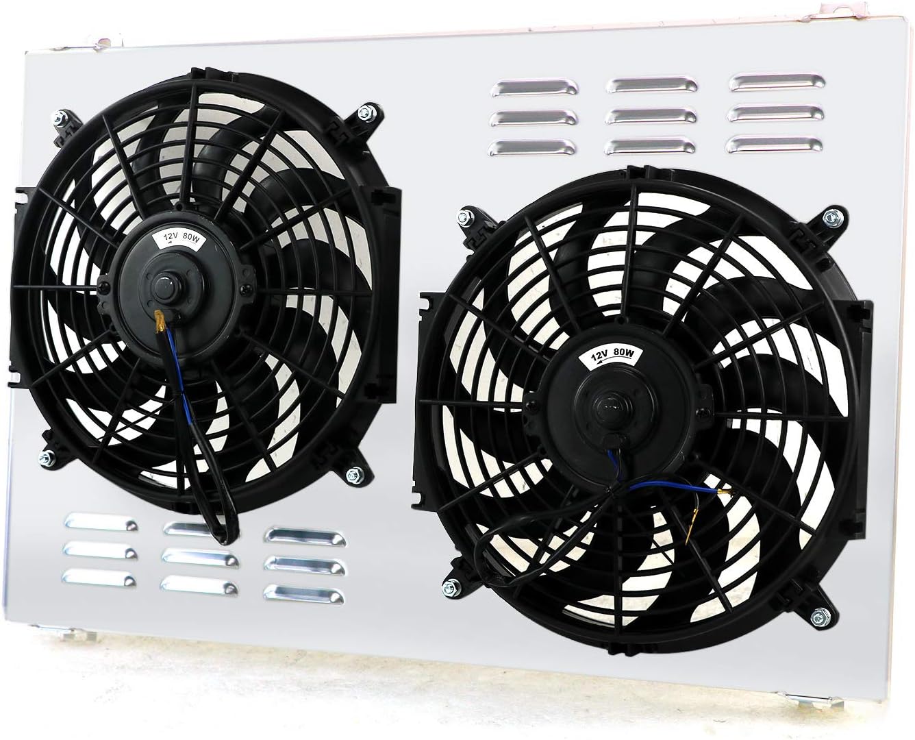 ECMRAD Aluminum Radiator Shroud+2x12'' Fans, Exhaust Fan Design, Auto Part, Fan Shroud, Black, 12 Inches, Compatible with 1978-1987 Chevy Monte Carlo, Oldsmobile Cutlass, Pontiac Grand Prix 5.0L 5.7L