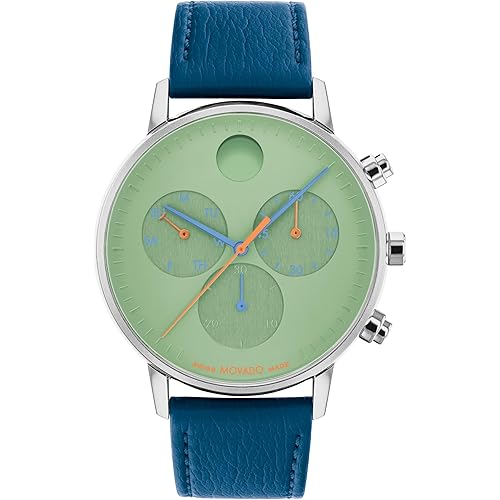 Movado Face Men's Watch - Swiss Quartz Chronograph Movement, Leather Strap - 3 ATM Water Resistance - Luxury Fashion Timepiece for Him - 43mm