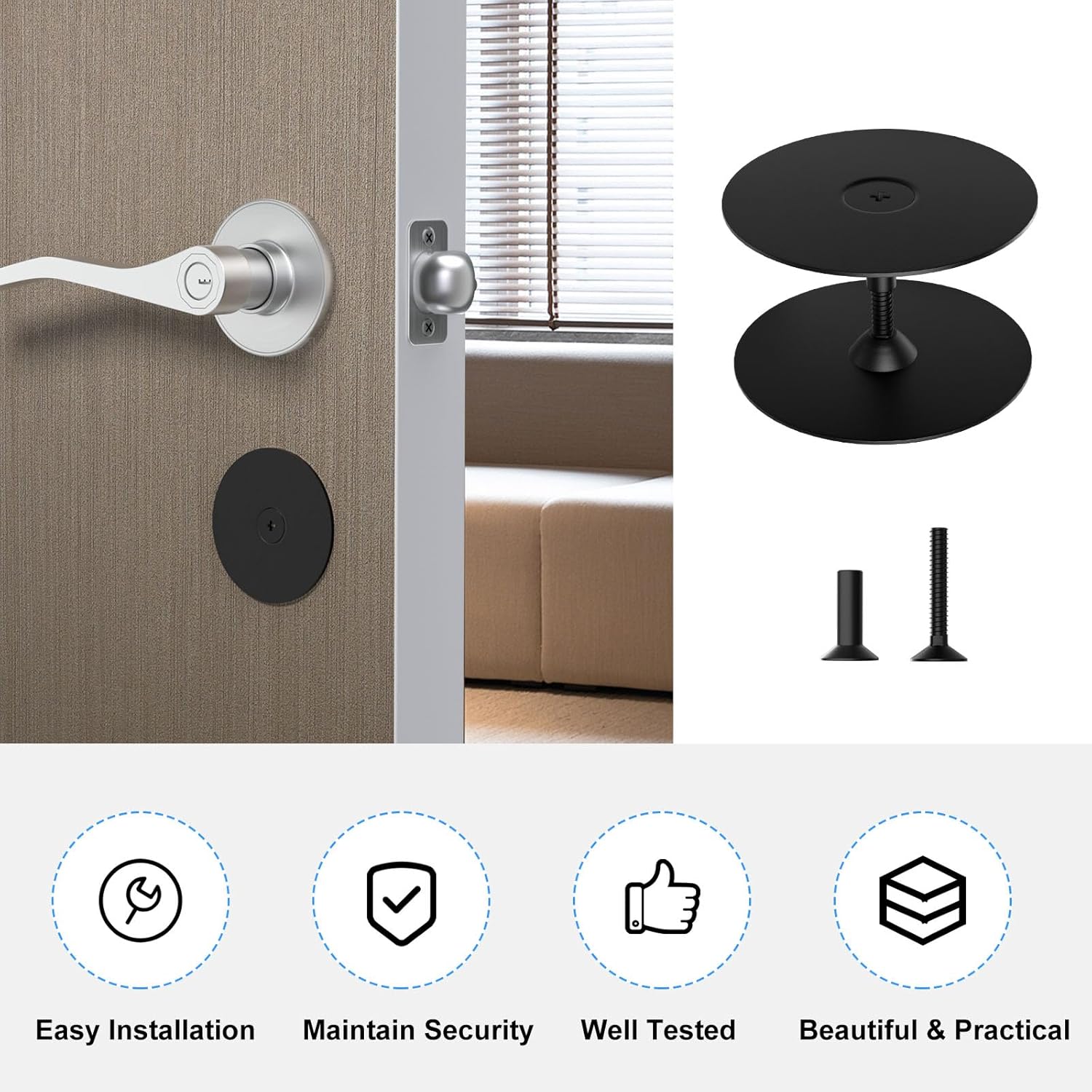 Door Hole Cover Plate 2-5/8" Deadbolt Hole Cover Diameter Round for Door Knob Plate, Door Hole Filler Plate Door Hole Cover/Matte Black Door Knob Cover - 2 Pack