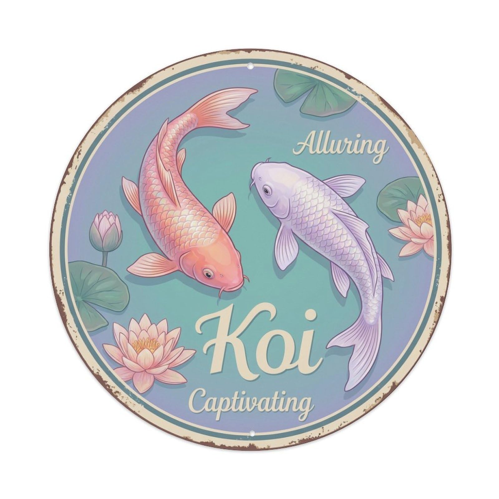 Metal Tin Sign Koi Fish Mesmerizing Japanese Vintage