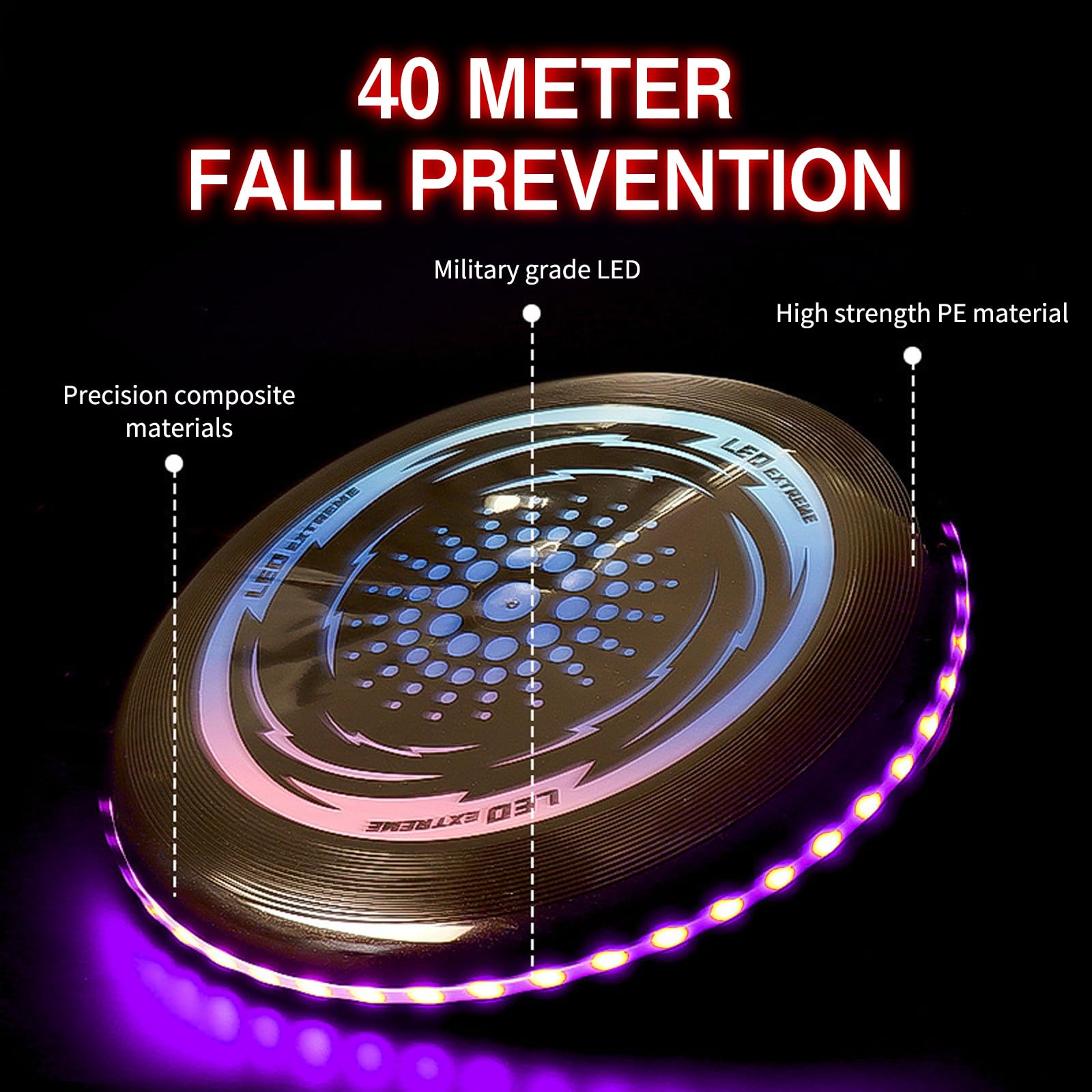Disque Volant Lumineux Coloré,Ultimate Frisbeeavec 49 Lumières LED,Ultimate Frisbee Ring,Disques Volants Souples pour AdultesCompétition Funsport Pour Adultes,Enfants Plage Pelouse ExtéRieur.