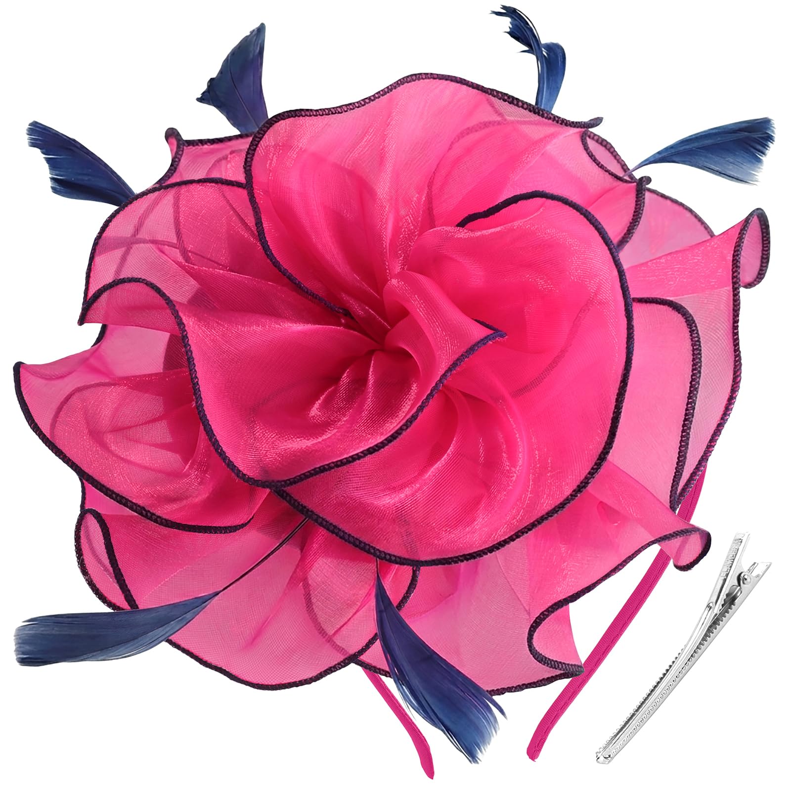 DRESHOW Fascinators Hat Tea Party Headwear Ribbons Feathers on a Headband and a Clip for Women