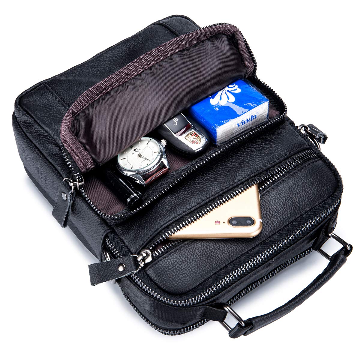 Uomo Borse a spalla Zaino monospalla casual Borse a mano viaggio Vera pelle multitasche Borse organizer portatutto