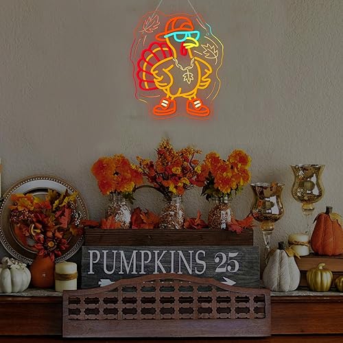 Miniatura 2 de Letrero LED de neón  Pavo fresco con gafas de sol y zapatillas  Decoración de pared de Acción de Gracias  Divertida decoración de pared LED para
