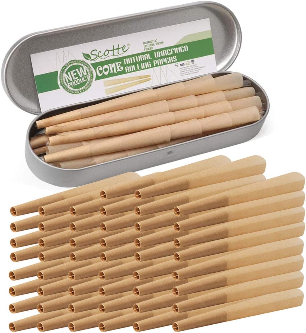 Scotte 52 Pre-Rolled Cones 1 1/4 Size Organic Cigarette Rolling Papers with Tips (78mm/3inch)