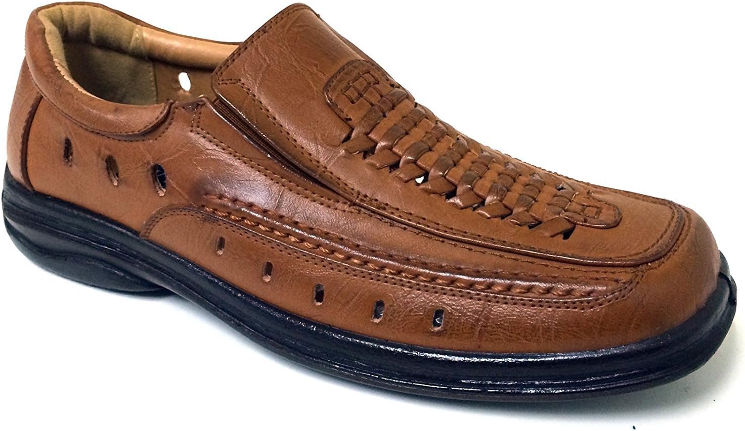 A1V2751B Men's Dress Sandals Closed Toe Elastic Gores Huarache Loafer Slip-on Casual Shoes Black, Tan