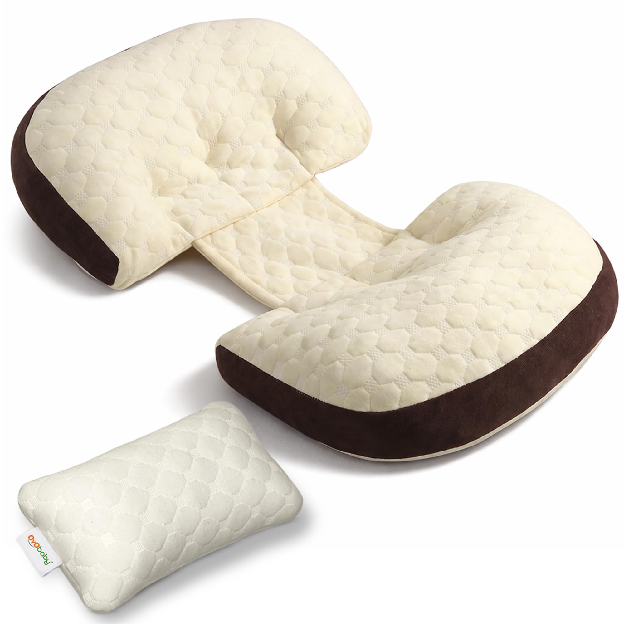 oyo baby adjustable h-shape pregnancy support pillow | velcro-fit back & belly support for side sleeping | relieves waist, hip & back pain | compact maternity body pillow for comfort - coffee