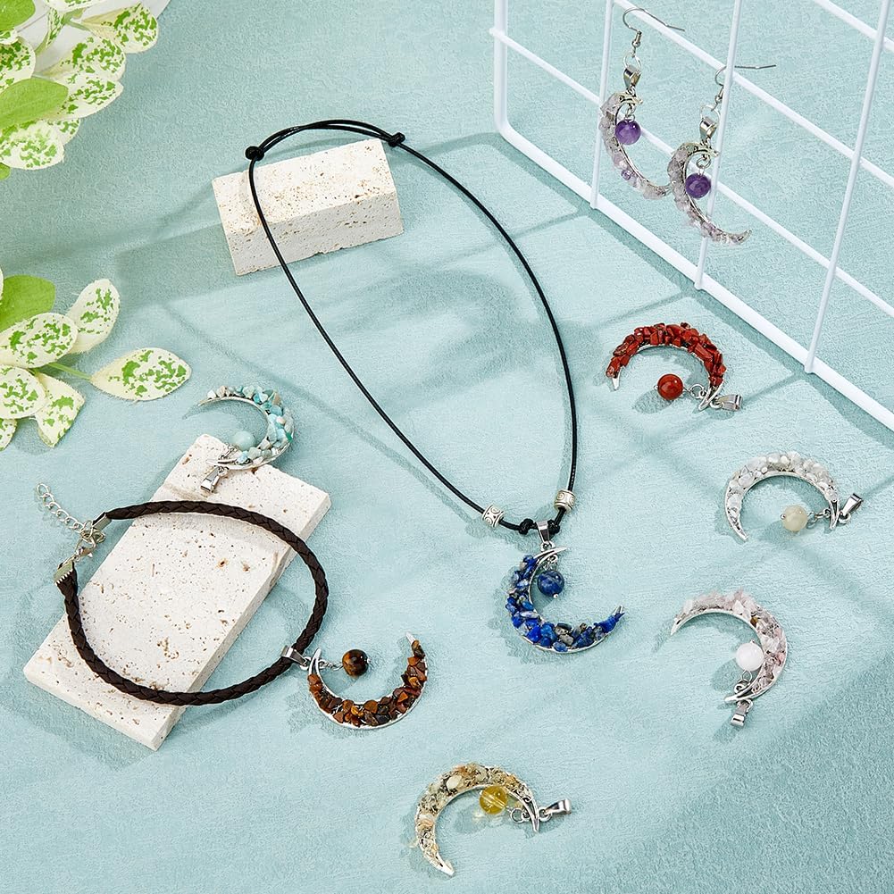 SUPERFINDINGS 16Pcs Gemstone Chip Moon Pendants 8 Styles Natural Crushed Stone Moon Charms Crescent Pendant Bent MoonStar Pendant Coloful Dangle Charms for Jewelry Making DIY Craft - Image 5