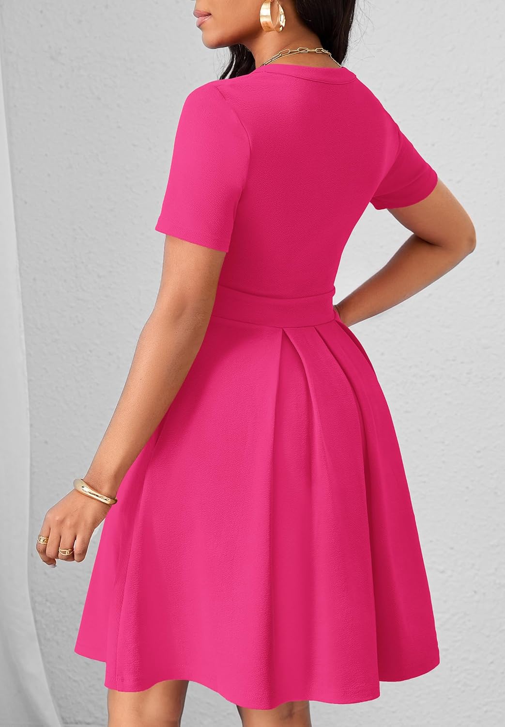 Womens Short Sleeve V Neck Casual Semi-Formal Dress Wedding Guest Cocktail Dresses with Pockets - Image 2