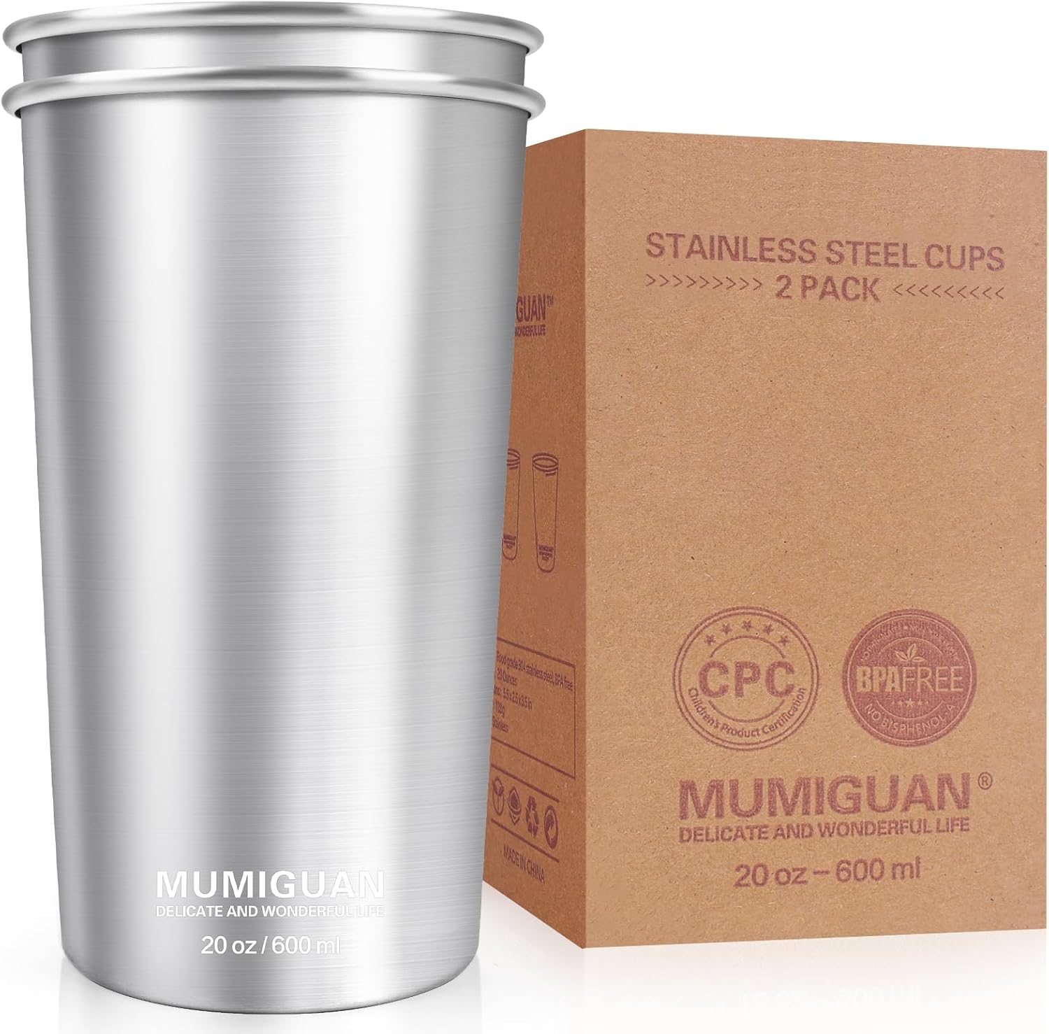 Stainless Steel Cups 20oz/600ml (4 Pack), Stainless Steel Pint Tumbler, Camping Stainless Steel Cups, Stackable Metal Drinking Glasses, BPA Free, Stackable, Durable.